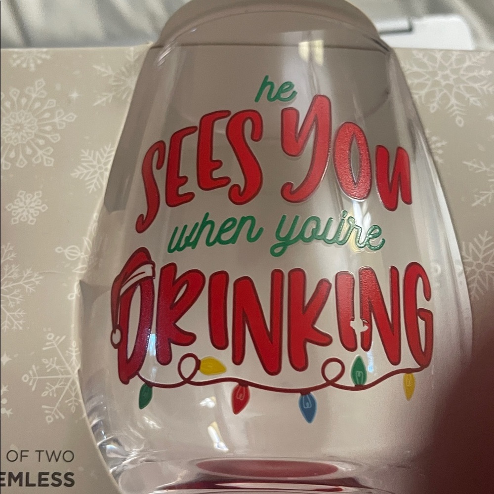 Holiday Cheer Stemless Wine Glasses Set - Picture 3 of 7